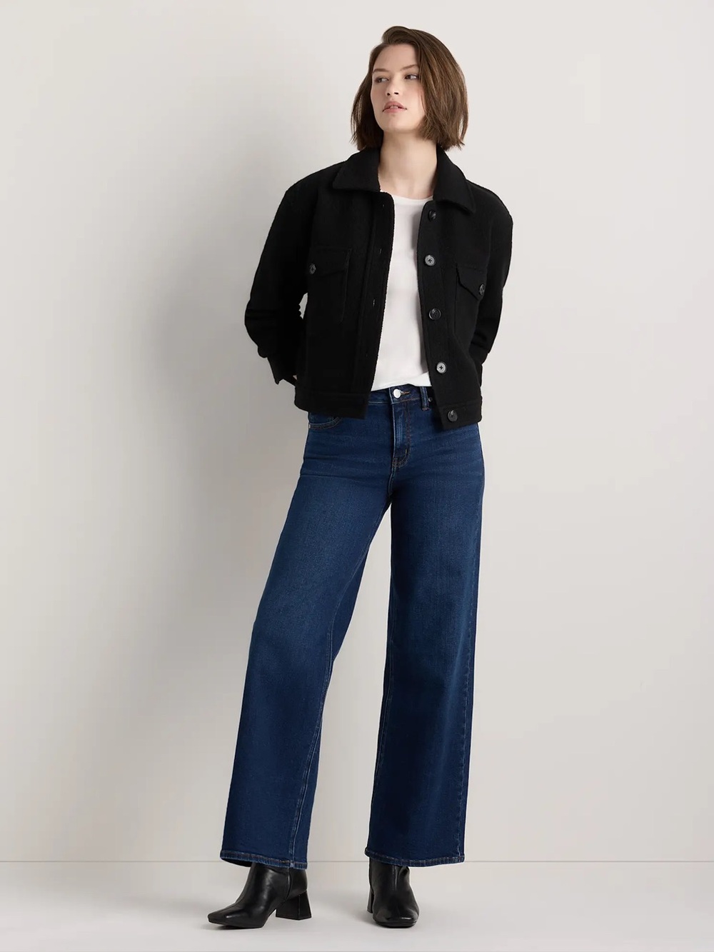 Quince Luna Stretch Wide Leg Jeans in midnight blue size 27